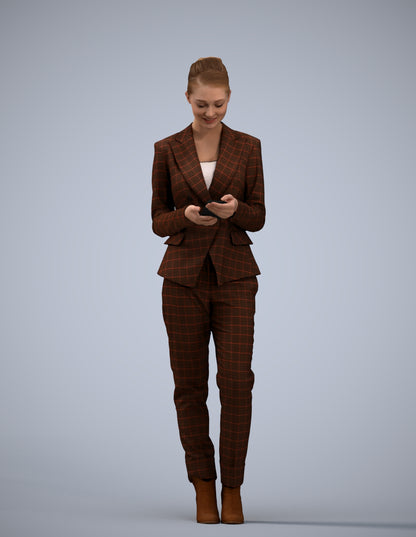 3D human model woman business standing, photogrammetry scanned person for archviz