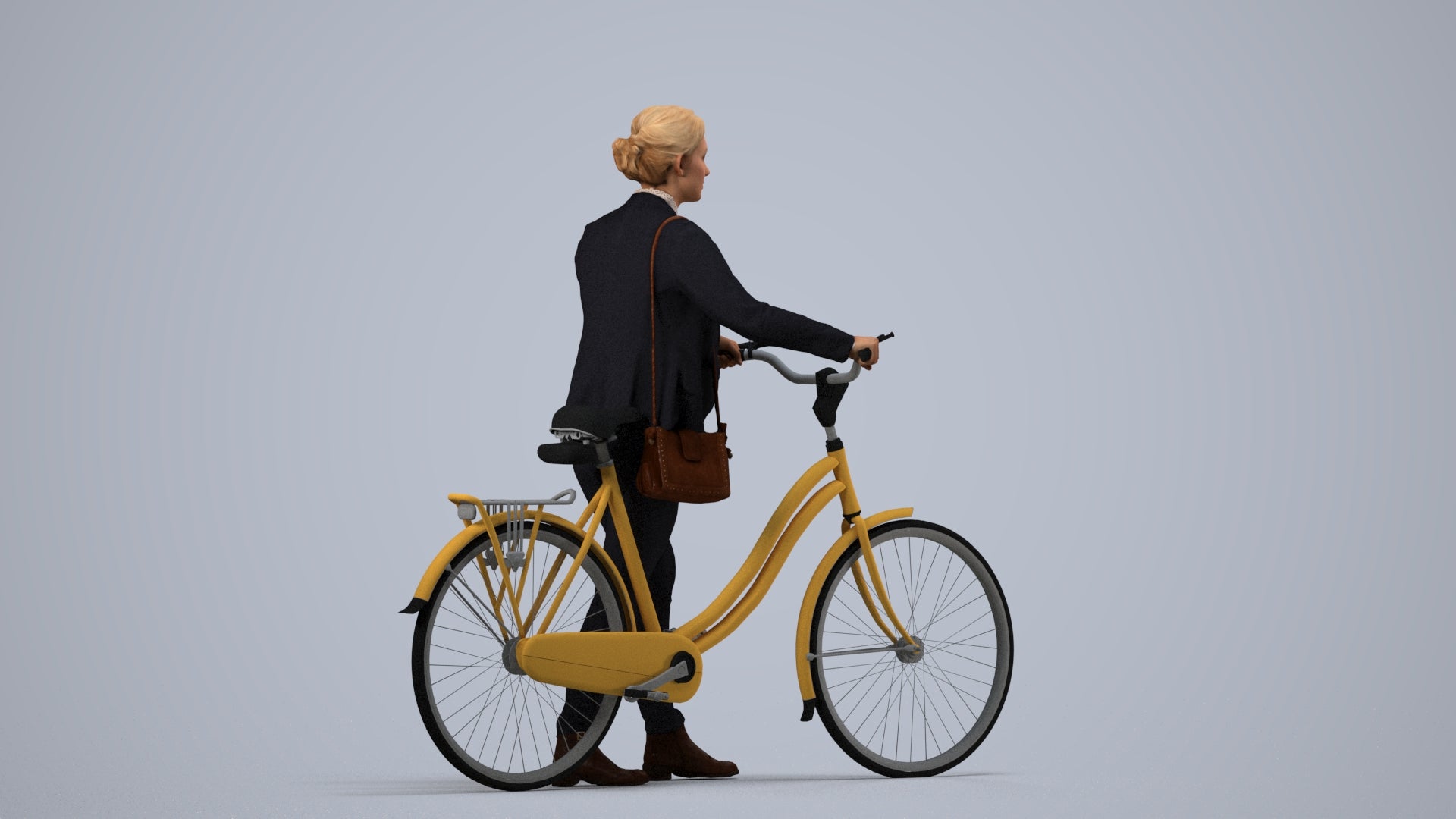 scanned 3D woman business cycling, photogrammetry people for Enscape and V-Ray, side view render