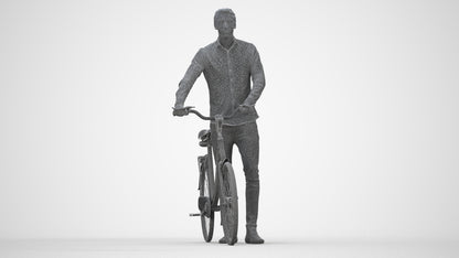 realistic 3D people man casual cycling, render-ready for V-Ray and Corona, FBX OBJ, wireframe back view