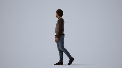 scanned 3D man casual standing, photogrammetry people for Enscape and V-Ray, three-quarter view render