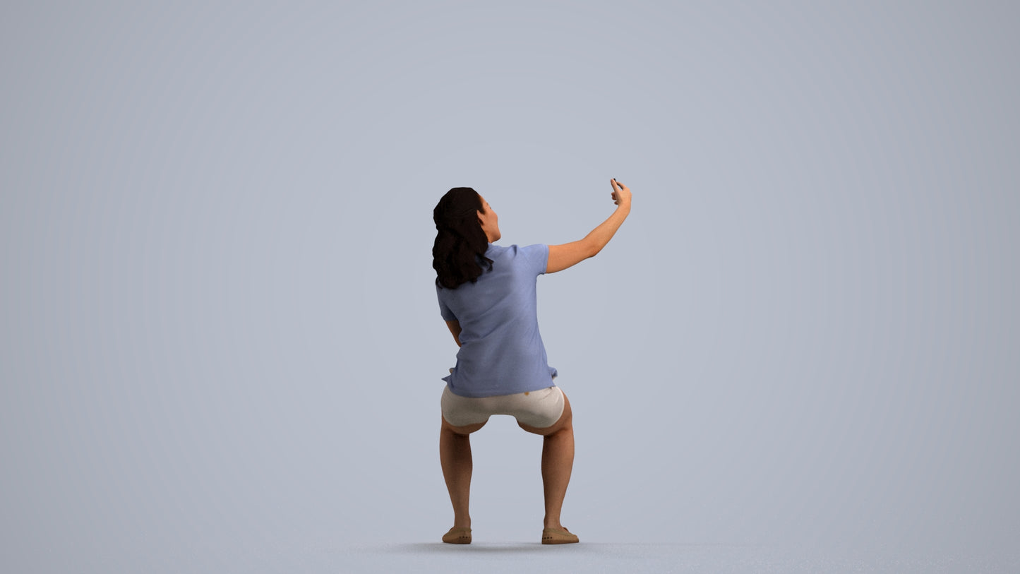 scanned 3D woman casual sitting, photogrammetry people for Enscape and V-Ray, front view render