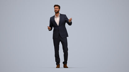 3D human model man business, photogrammetry scanned person for archviz, top-down view render