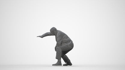 realistic 3D human senior man business standing, archviz people FBX OBJ for Blender, wireframe back view