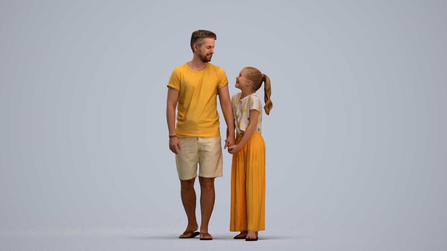 realistic 3D human girl kids, archviz people FBX OBJ for Blender, standing pose render