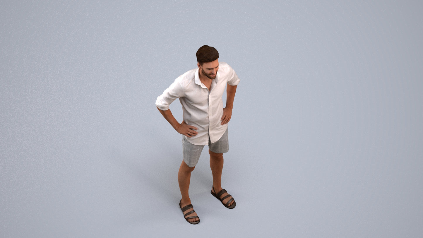 3D scanned man standing casual, photorealistic archviz people for Enscape and SketchUp, back view render
