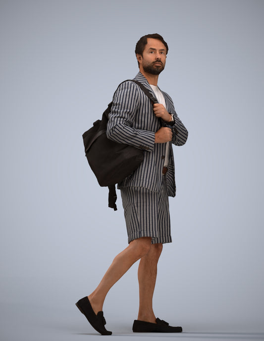 scanned 3D man business walking, photogrammetry people for Enscape and V-Ray