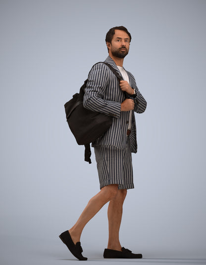 scanned 3D man business walking, photogrammetry people for Enscape and V-Ray