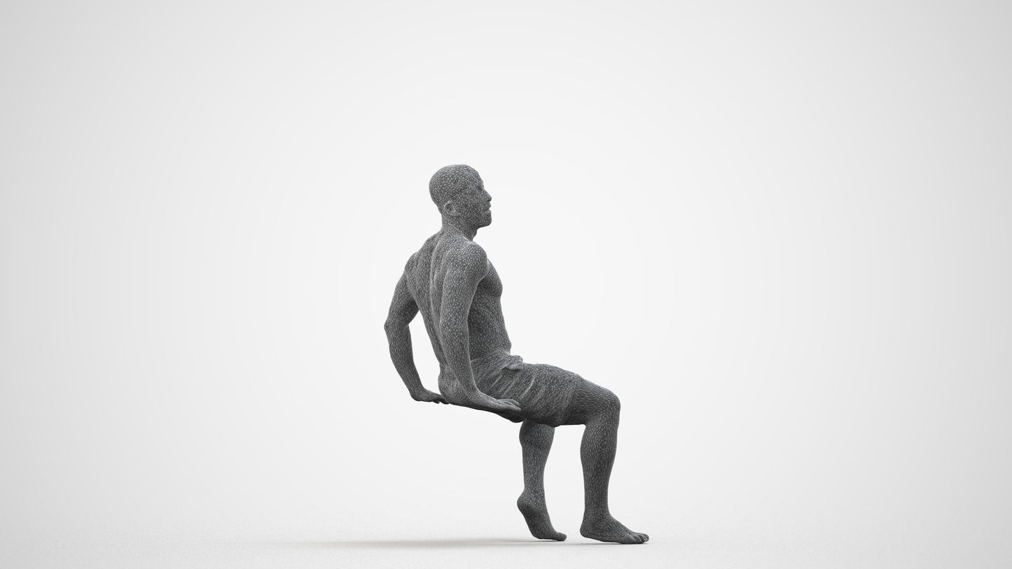 3D people model man pool, scanned human for 3ds Max rendering, wireframe side view