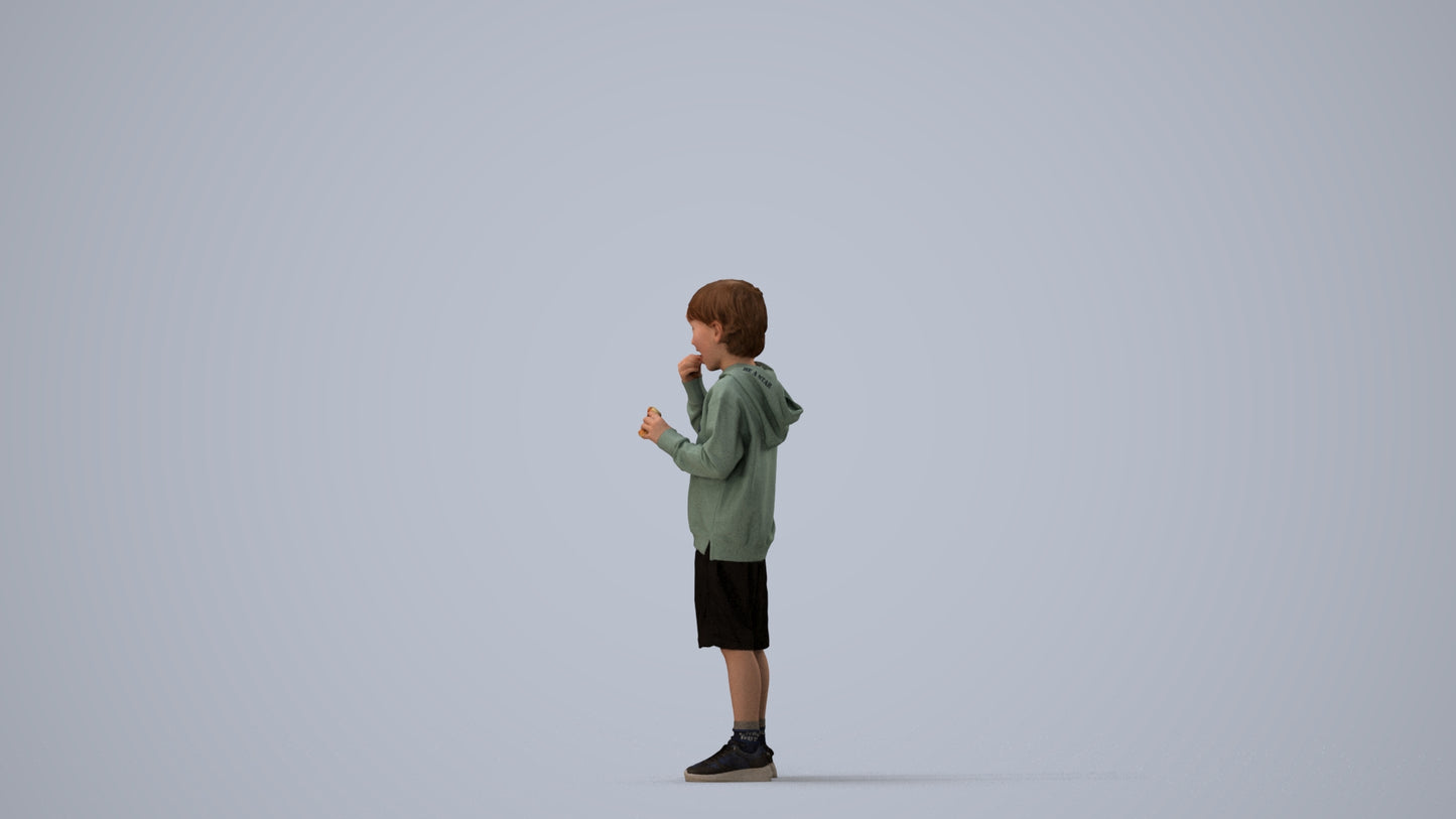 3D scanned boy kids casual, photorealistic archviz people for Enscape and SketchUp, three-quarter view render