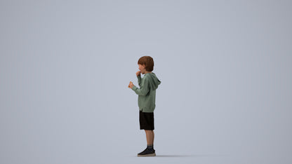 3D scanned boy kids casual, photorealistic archviz people for Enscape and SketchUp, three-quarter view render