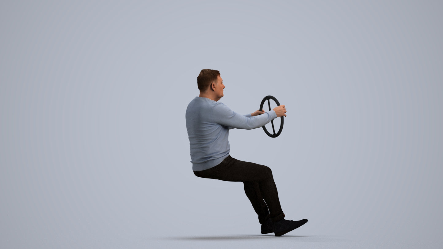 3D people model man business driving, scanned human for 3ds Max rendering, front view render