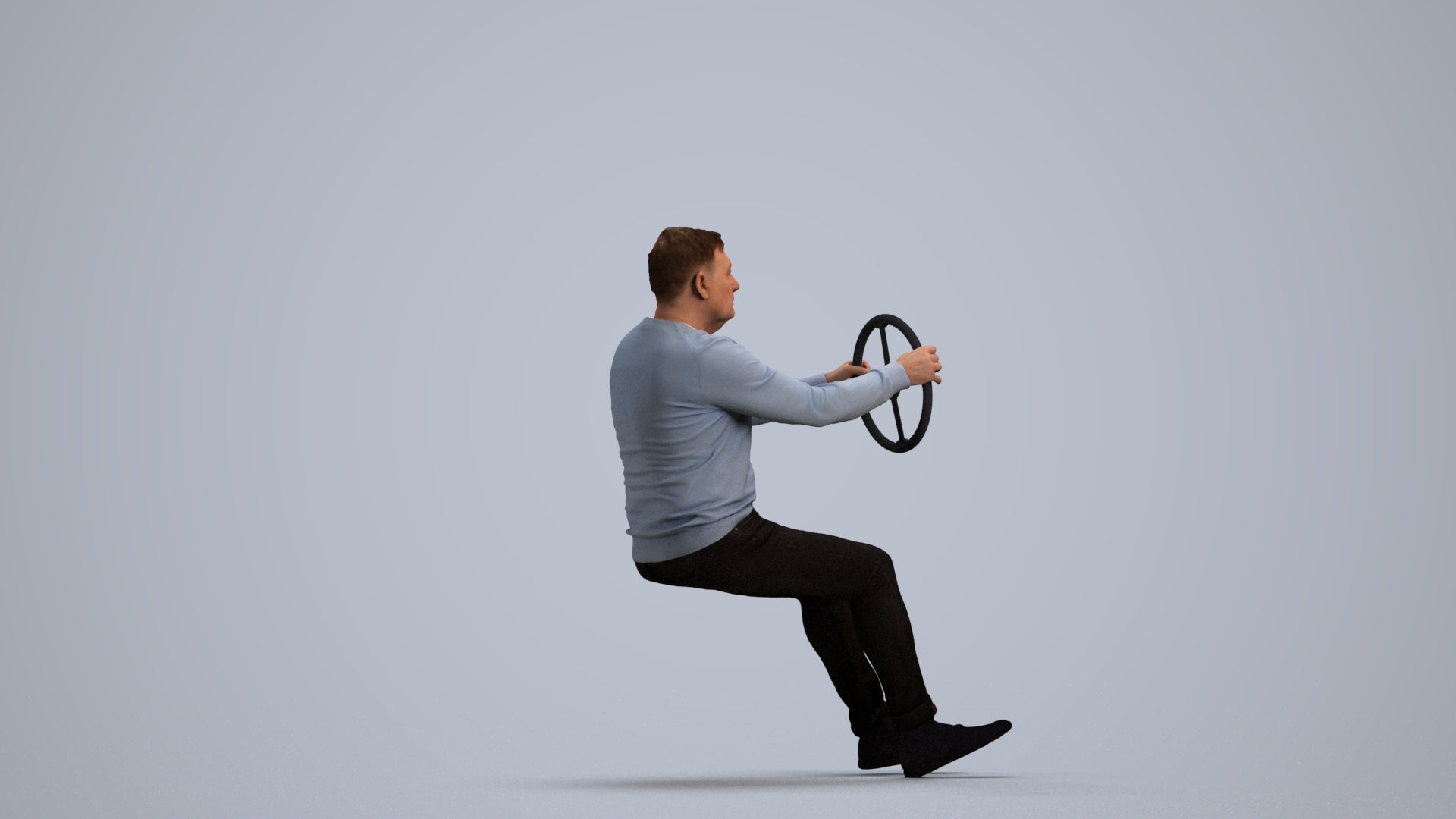 3D people model man business driving, scanned human for 3ds Max rendering, front view render
