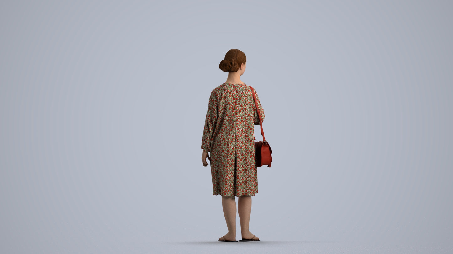 3D human model girl casual kids, photogrammetry scanned person for archviz, front view render