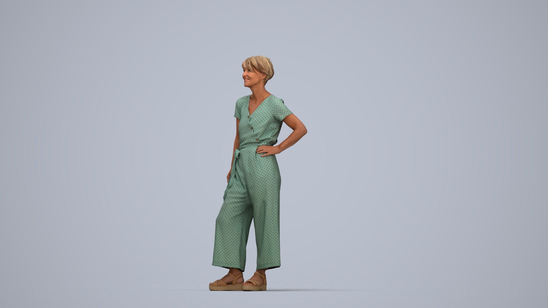 3D people model senior woman casual standing, scanned human for 3ds Max rendering, top-down view render