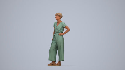 3D people model senior woman casual standing, scanned human for 3ds Max rendering, top-down view render