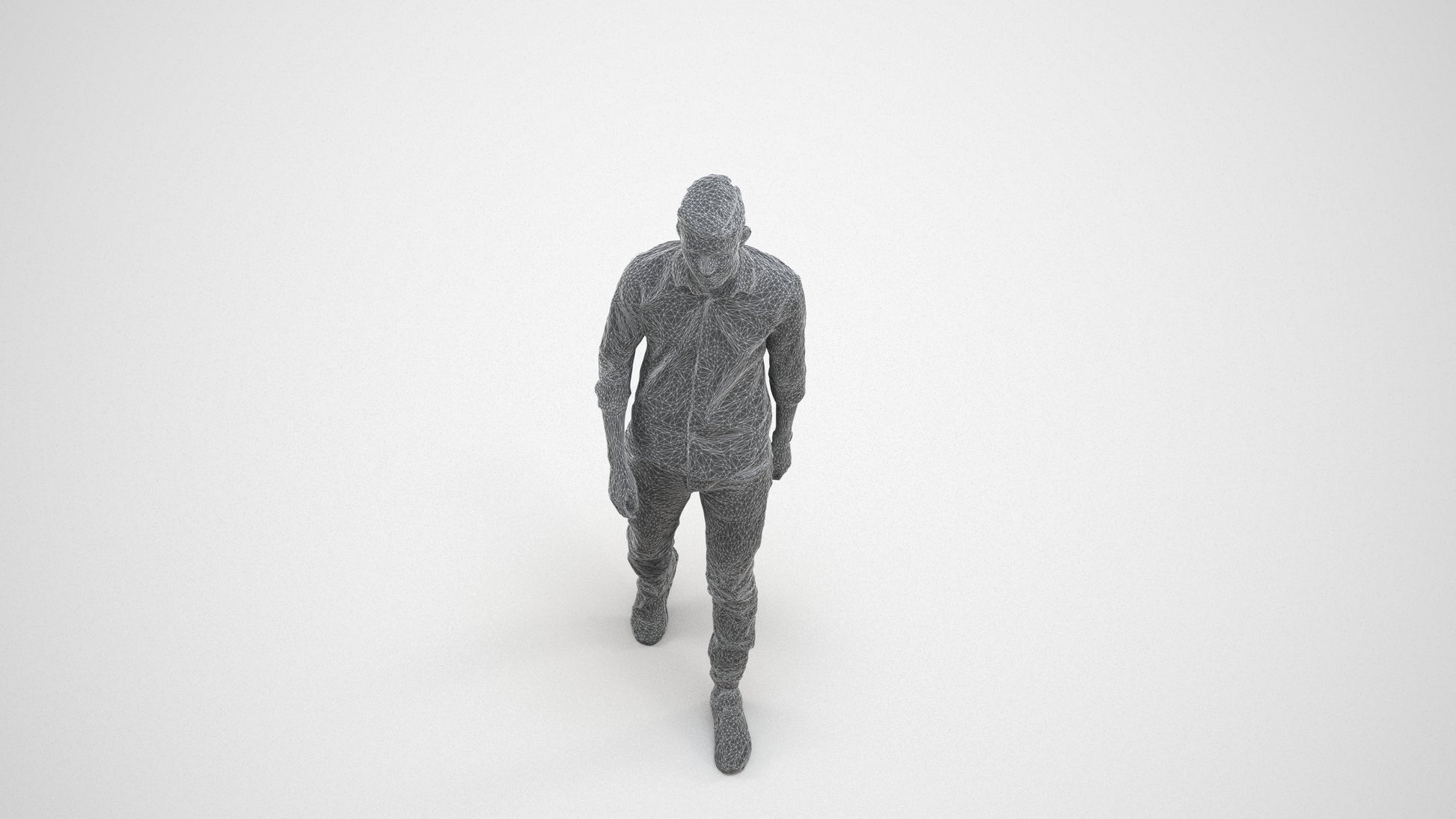 realistic 3D man casual walking, scanned archviz people for Blender and 3ds Max, wireframe three-quarter view