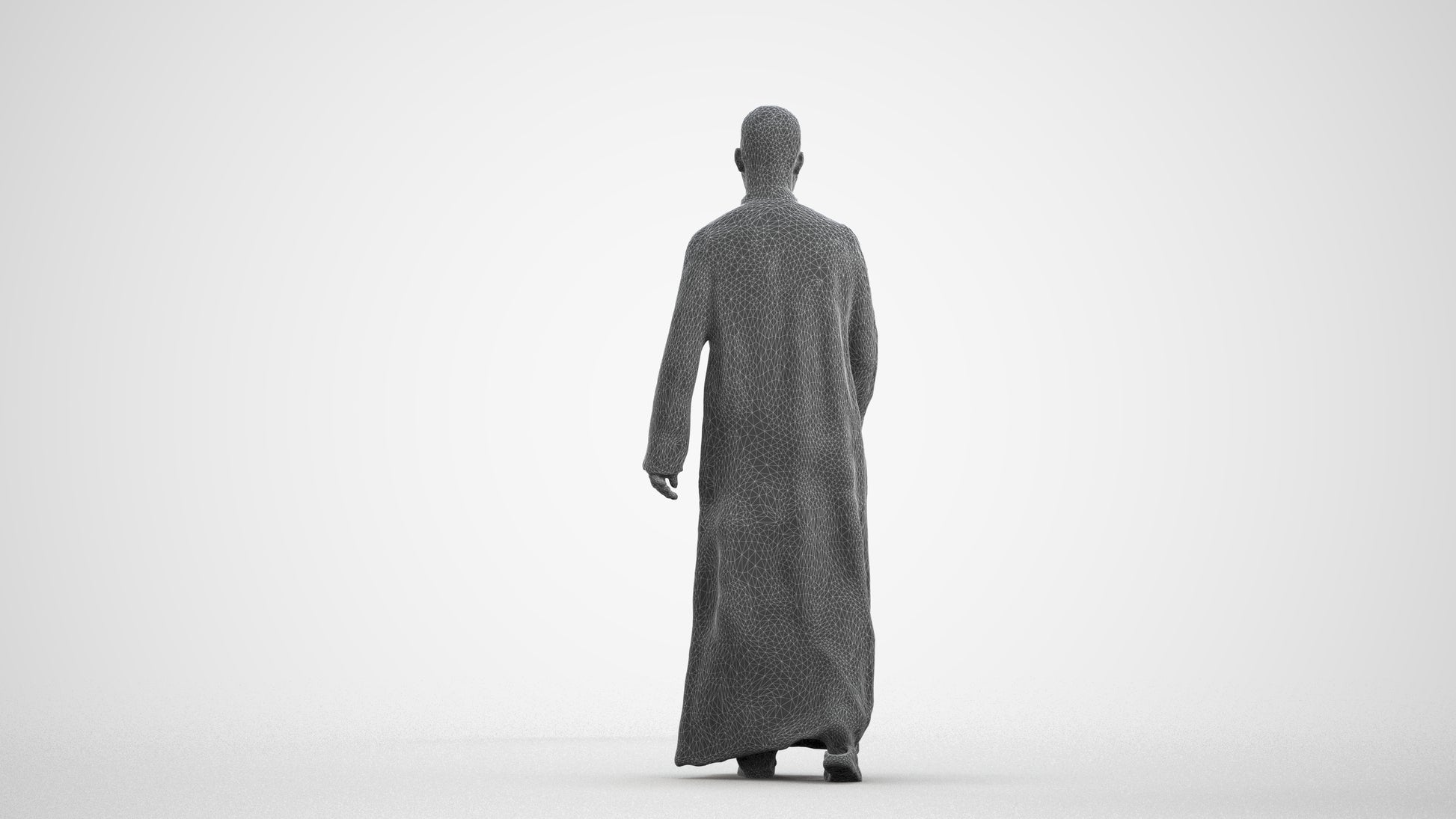 scanned 3D man walking, photogrammetry people for Enscape and V-Ray, wireframe front view