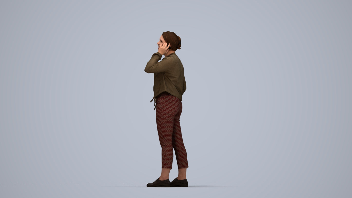 scanned 3D woman casual standing, photogrammetry people for Enscape and V-Ray, top-down view render