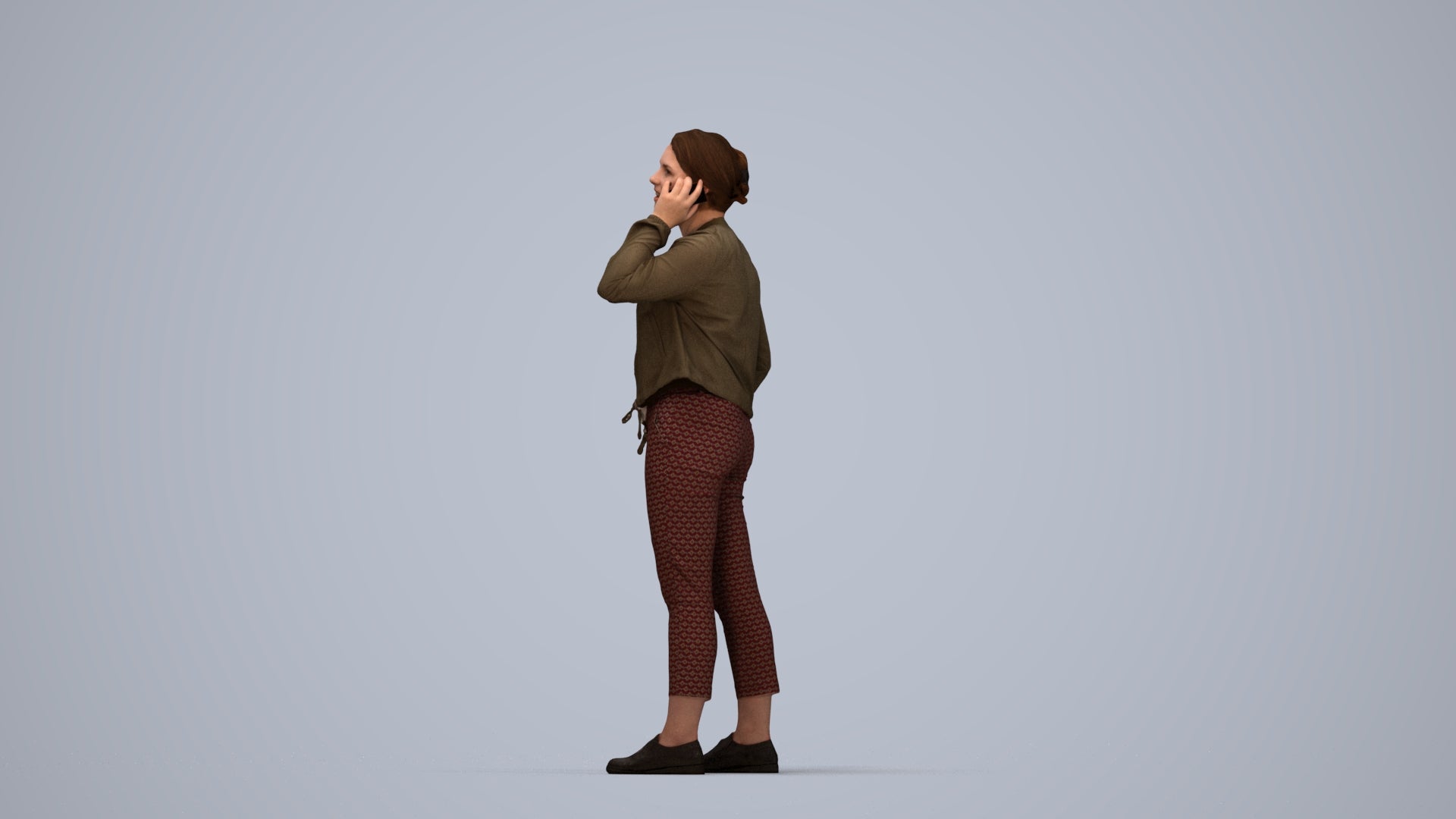 scanned 3D woman casual standing, photogrammetry people for Enscape and V-Ray, top-down view render