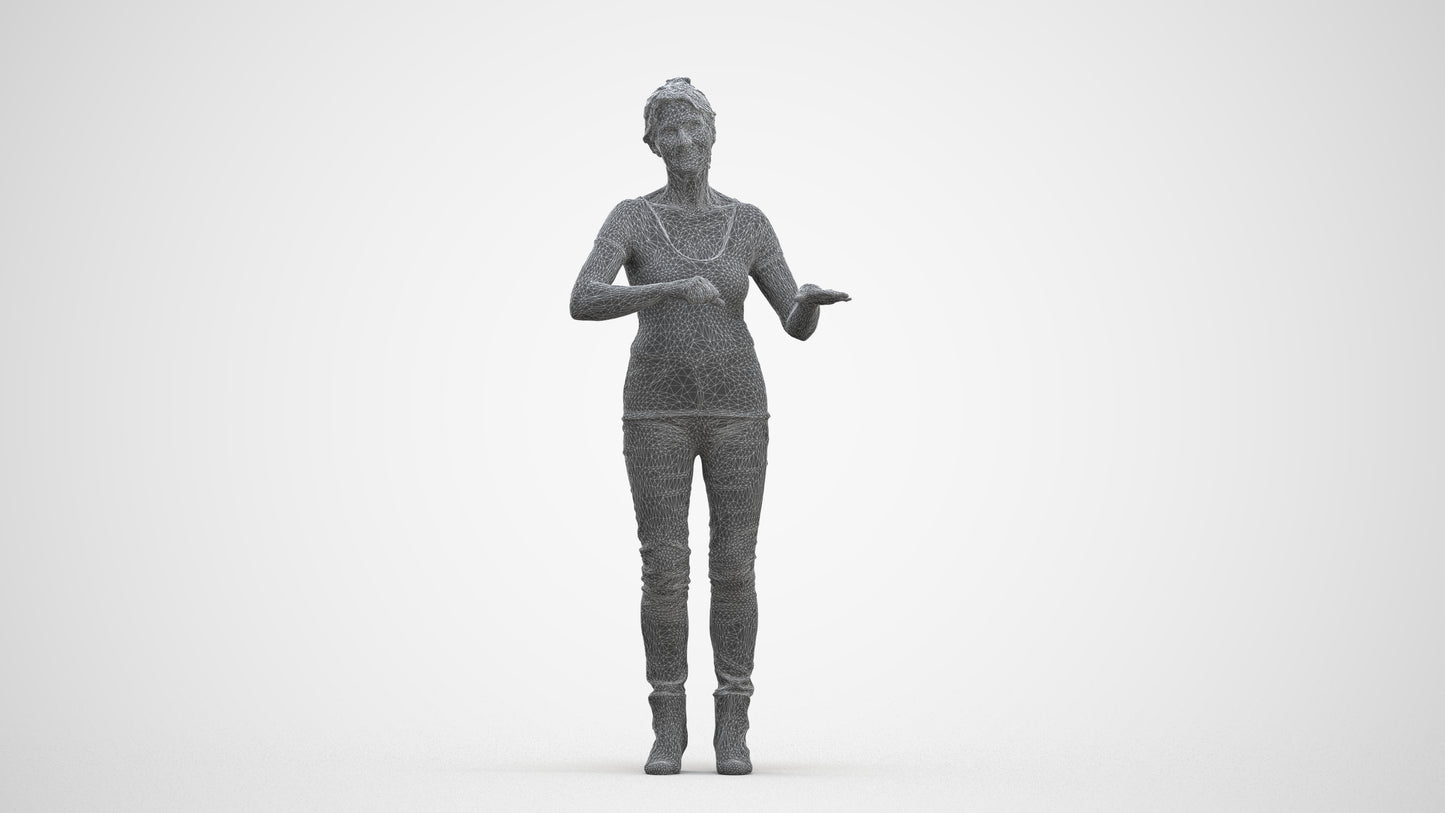 3D scanned senior woman standing casual, photorealistic archviz people for Enscape and SketchUp