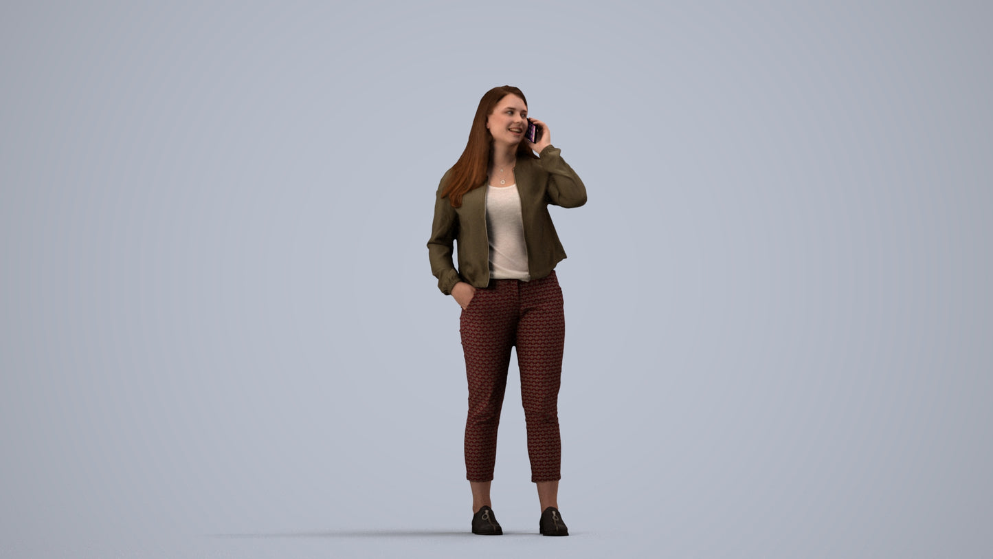scanned 3D woman casual standing, photogrammetry people for Enscape and V-Ray, side view render