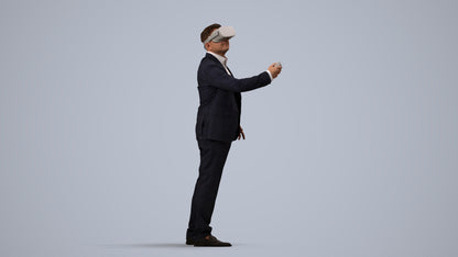 realistic 3D human man business standing, archviz people FBX OBJ for Blender, side view render