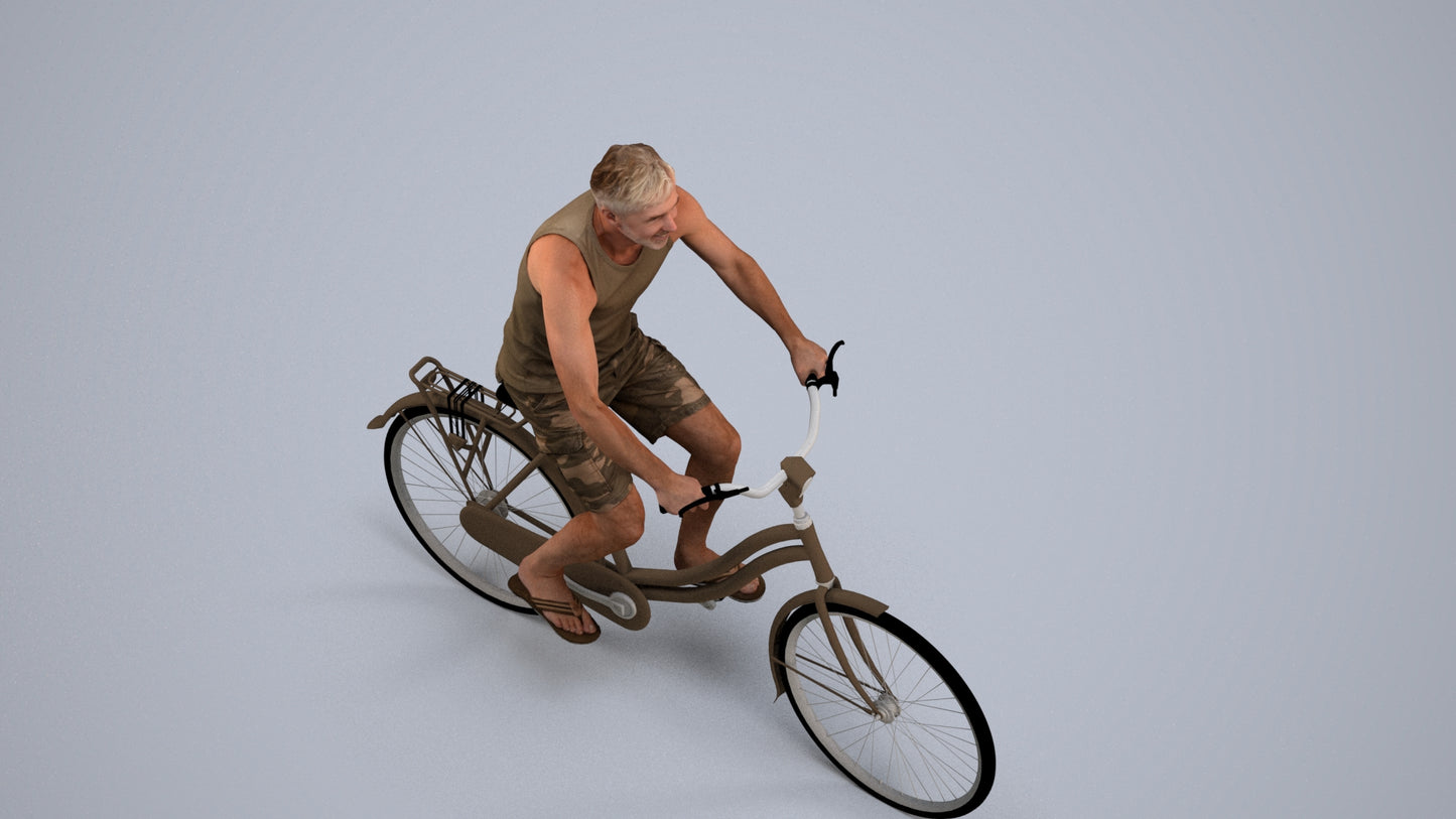 scanned 3D man casual cycling, photogrammetry people for Enscape and V-Ray, back view render