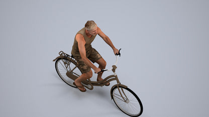 scanned 3D man casual cycling, photogrammetry people for Enscape and V-Ray, back view render