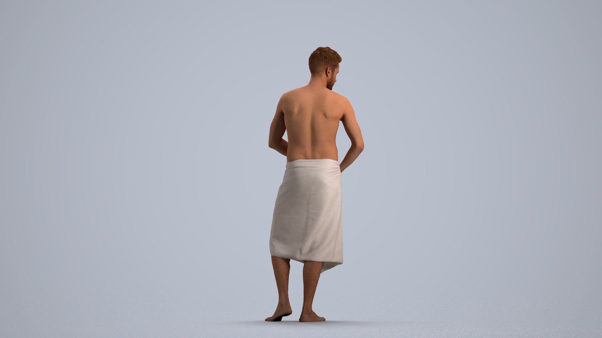 3D human model man casual bathroom, photogrammetry scanned person for archviz, front view render