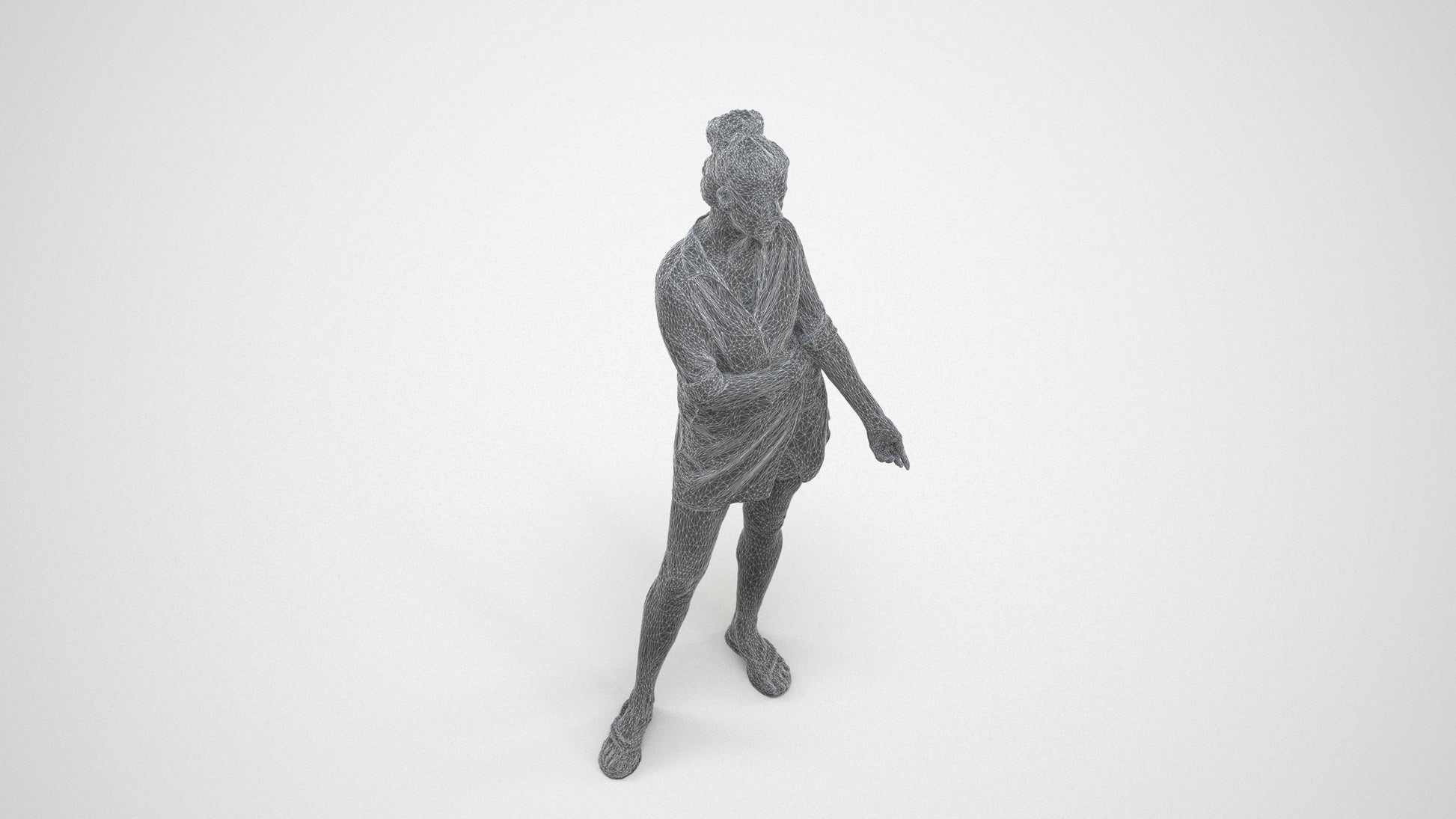 3D people model woman casual standing, scanned human for 3ds Max rendering, wireframe three-quarter view