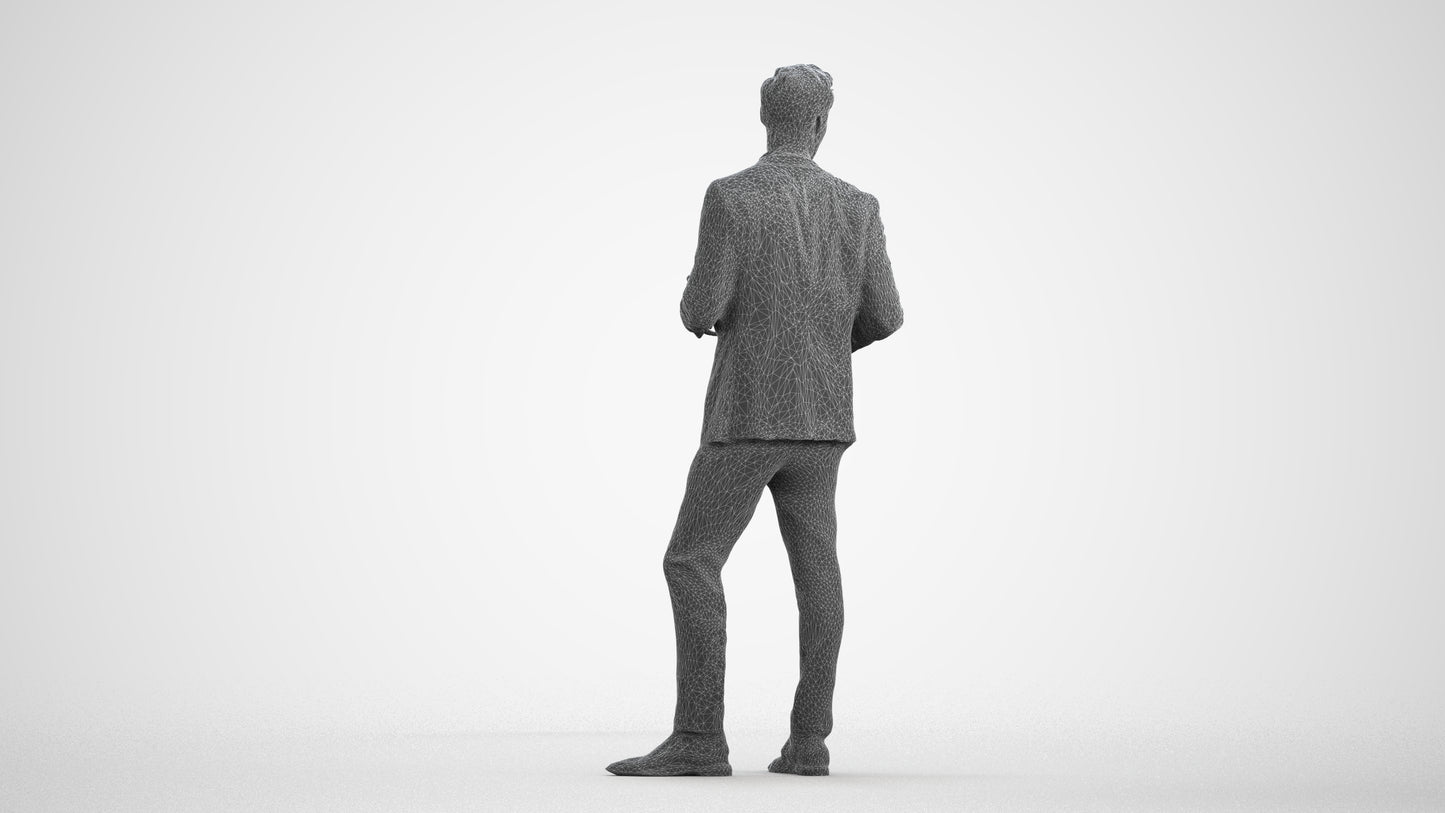 3D people model man formal formalaffairs, scanned human for 3ds Max rendering, wireframe front view