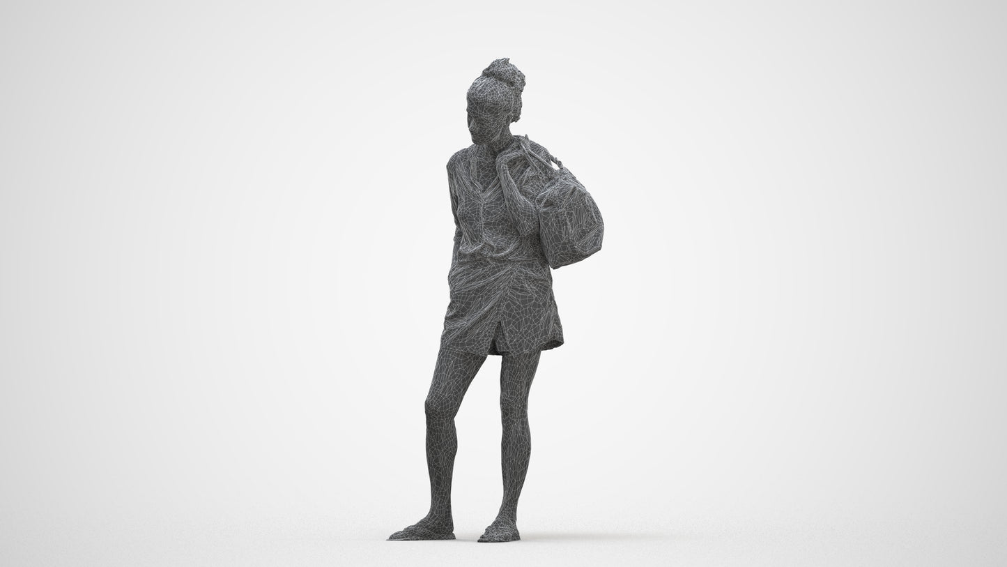 3D people model woman casual standing, scanned human for 3ds Max rendering, three-quarter front view render