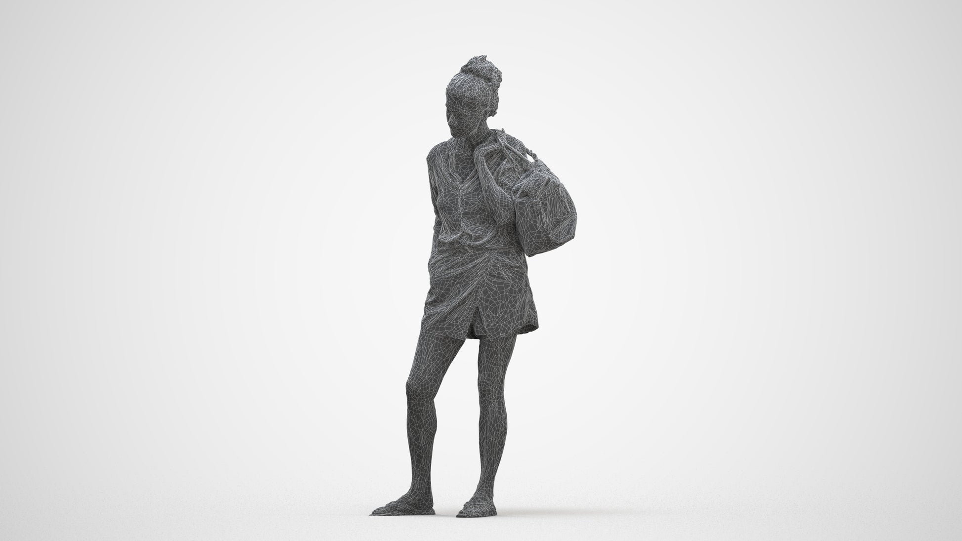 3D people model woman casual standing, scanned human for 3ds Max rendering, three-quarter front view render