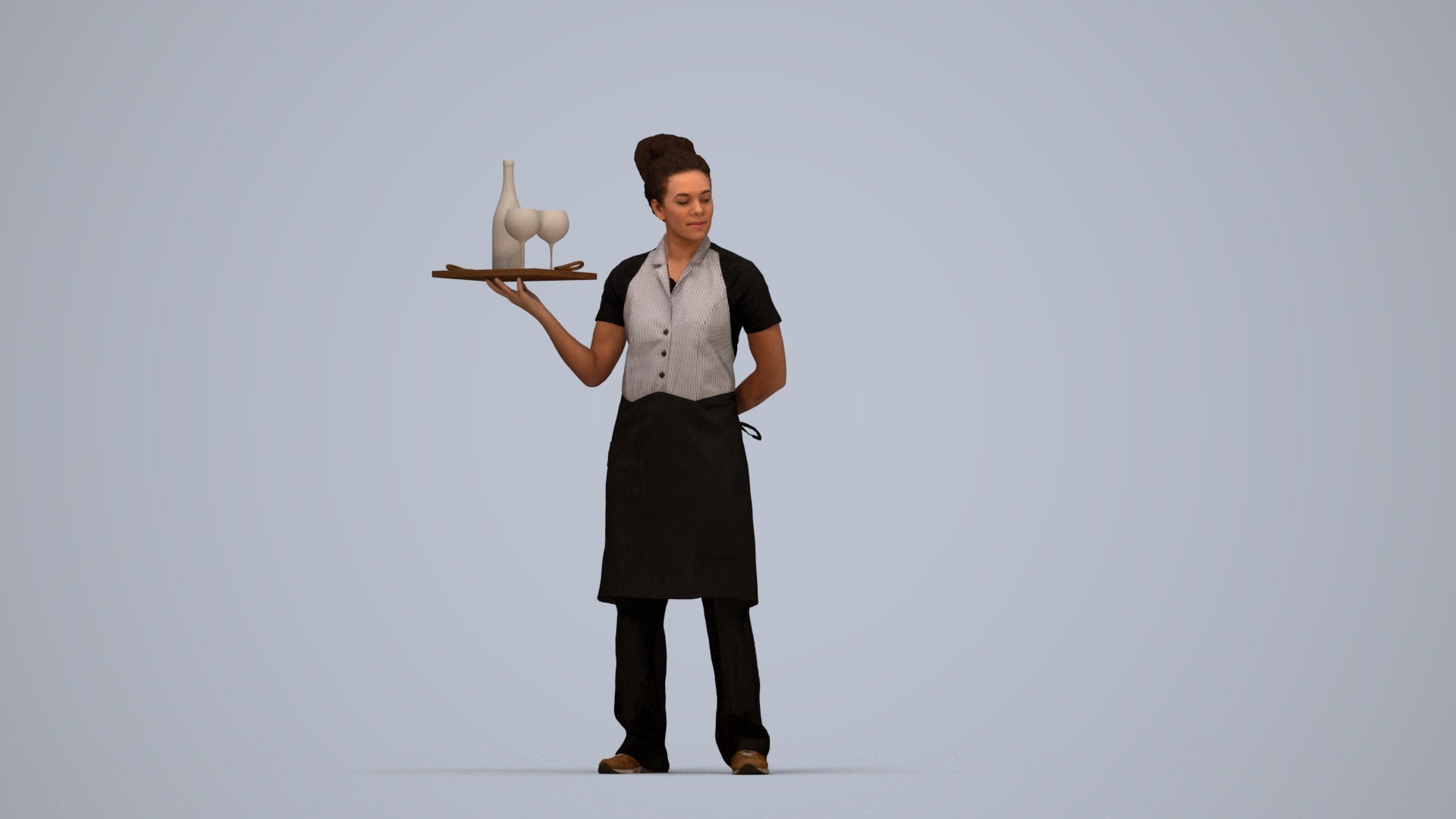 realistic 3D human woman hospitality, archviz people FBX OBJ for Blender, top-down view render