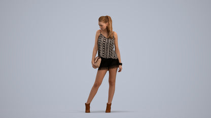 3D people model girl casual standing, scanned human for 3ds Max rendering, standing pose render