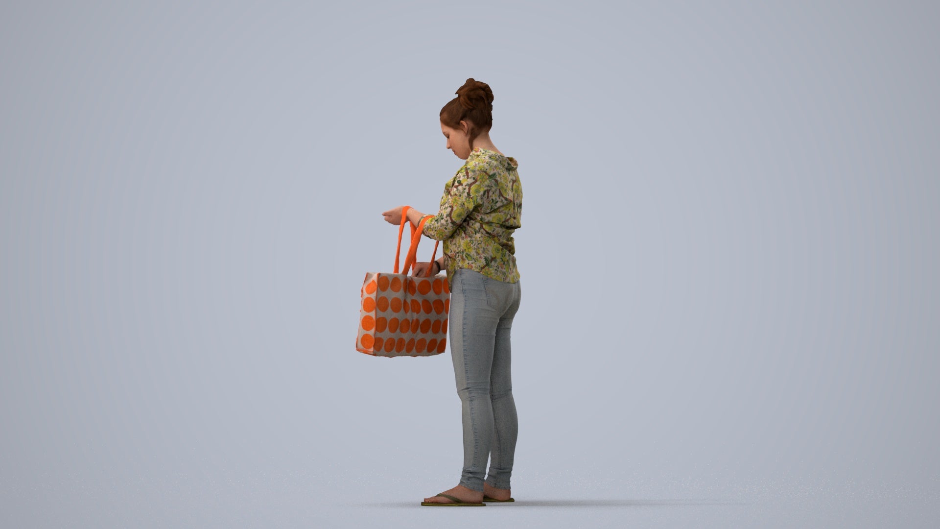 realistic 3D people woman formal shopping, render-ready for V-Ray and Corona, FBX OBJ, three-quarter view render
