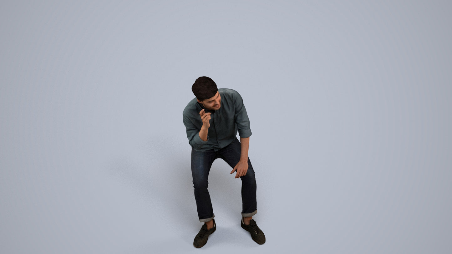 3D scanned man sitting casual, photorealistic archviz people for Enscape and SketchUp, back view render