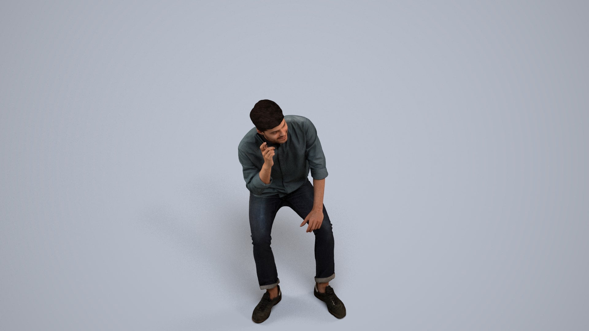 3D scanned man sitting casual, photorealistic archviz people for Enscape and SketchUp, back view render