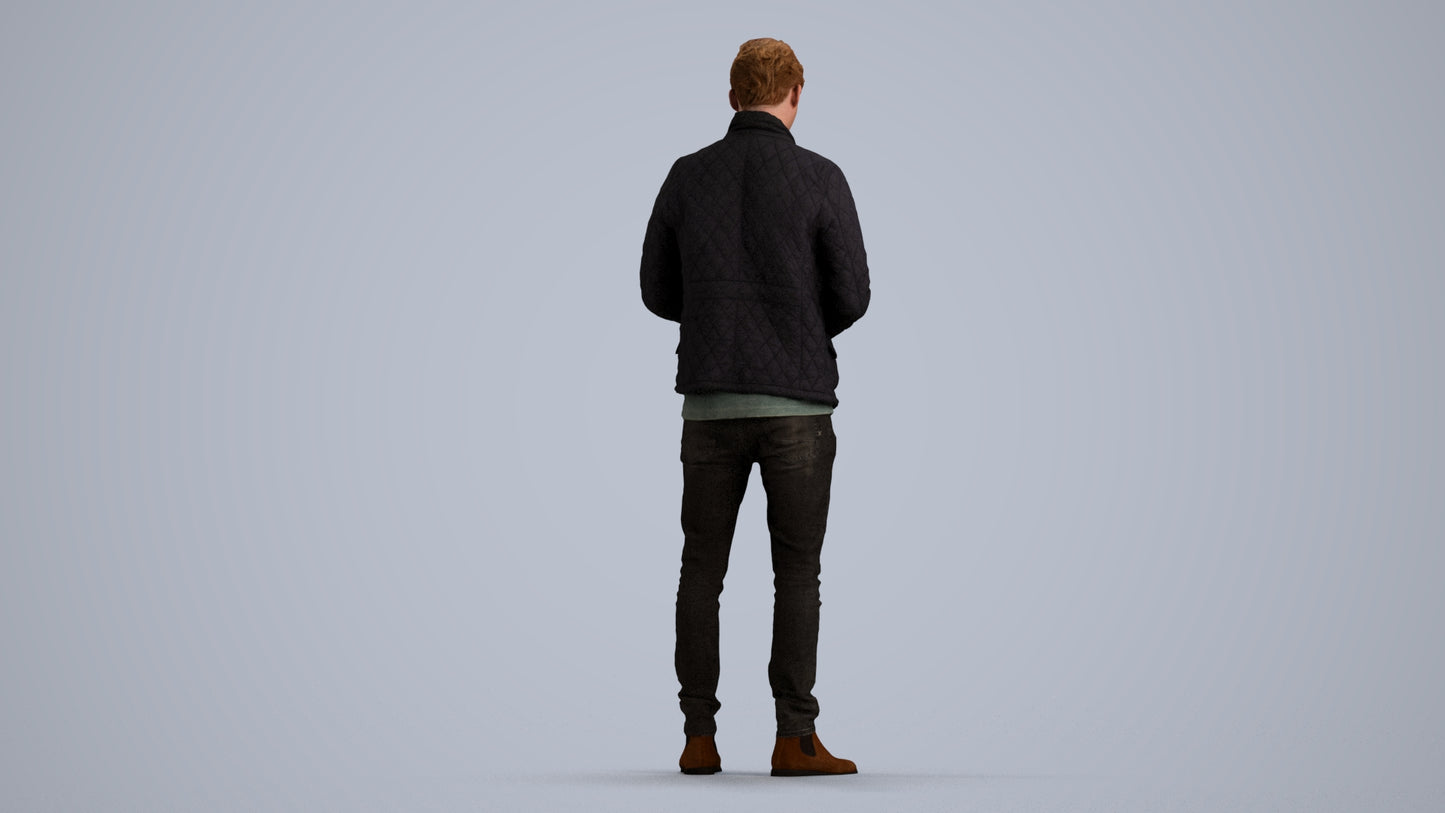 realistic 3D people man casual standing, render-ready for V-Ray and Corona, FBX OBJ, front view render