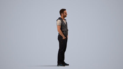 realistic 3D human man casual standing, archviz people FBX OBJ for Blender, side view render