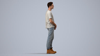 3D human model man casual standing, photogrammetry scanned person for archviz, side view render