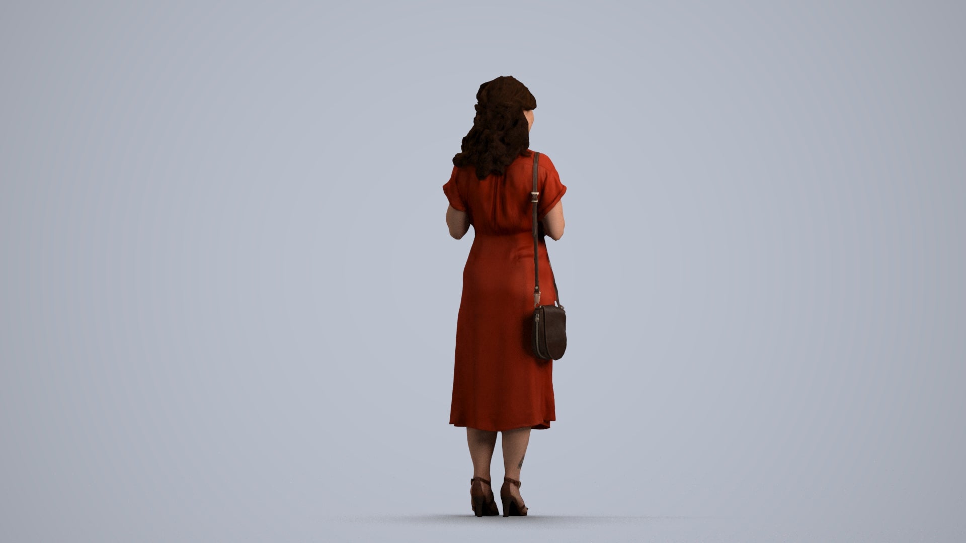 3D human model woman casual standing, photogrammetry scanned person for archviz, front view render