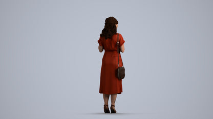 3D human model woman casual standing, photogrammetry scanned person for archviz, front view render