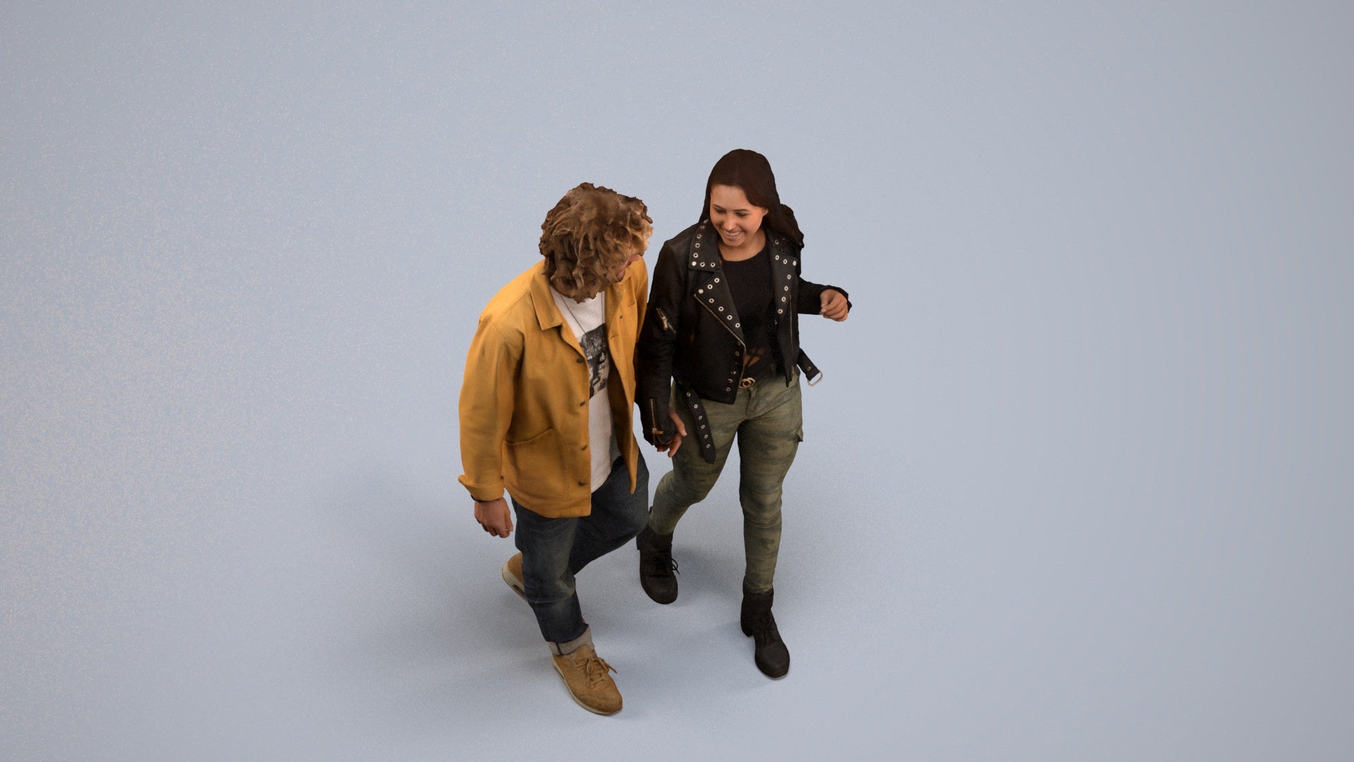 3D human model woman casual shopping, photogrammetry scanned person for archviz, back view render