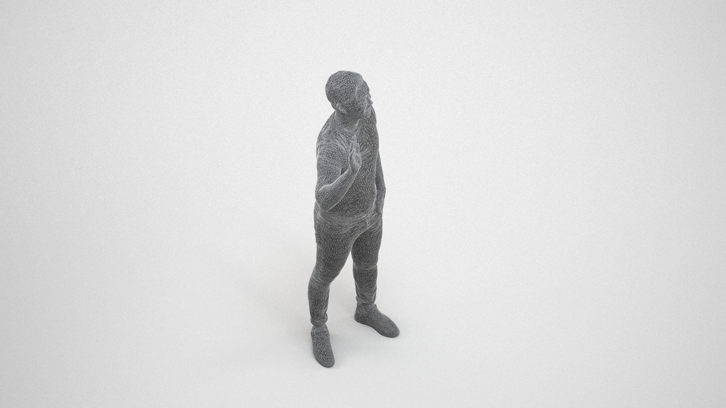 scanned 3D man casual standing, photogrammetry people for Enscape and V-Ray, wireframe three-quarter view