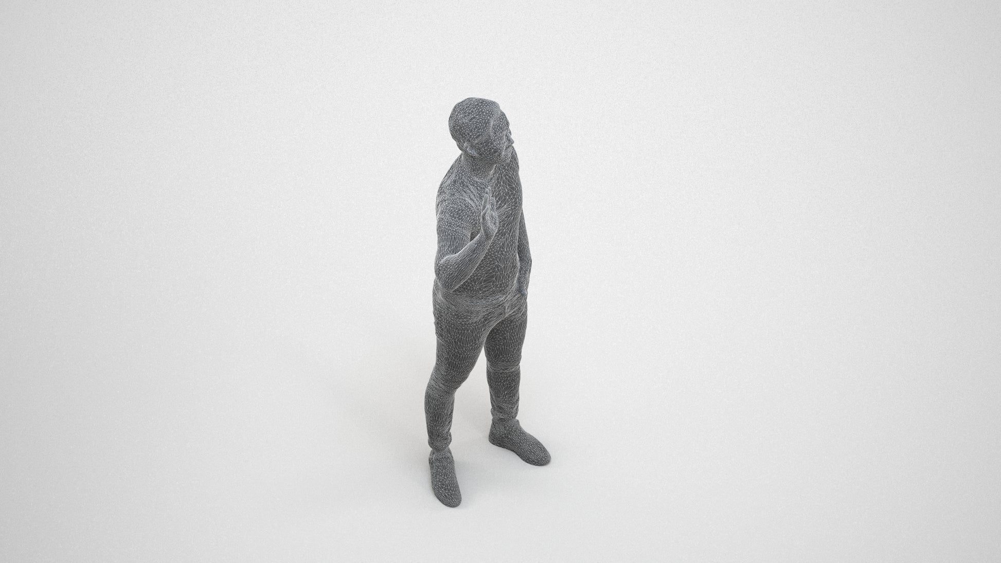 scanned 3D man casual standing, photogrammetry people for Enscape and V-Ray, wireframe three-quarter view