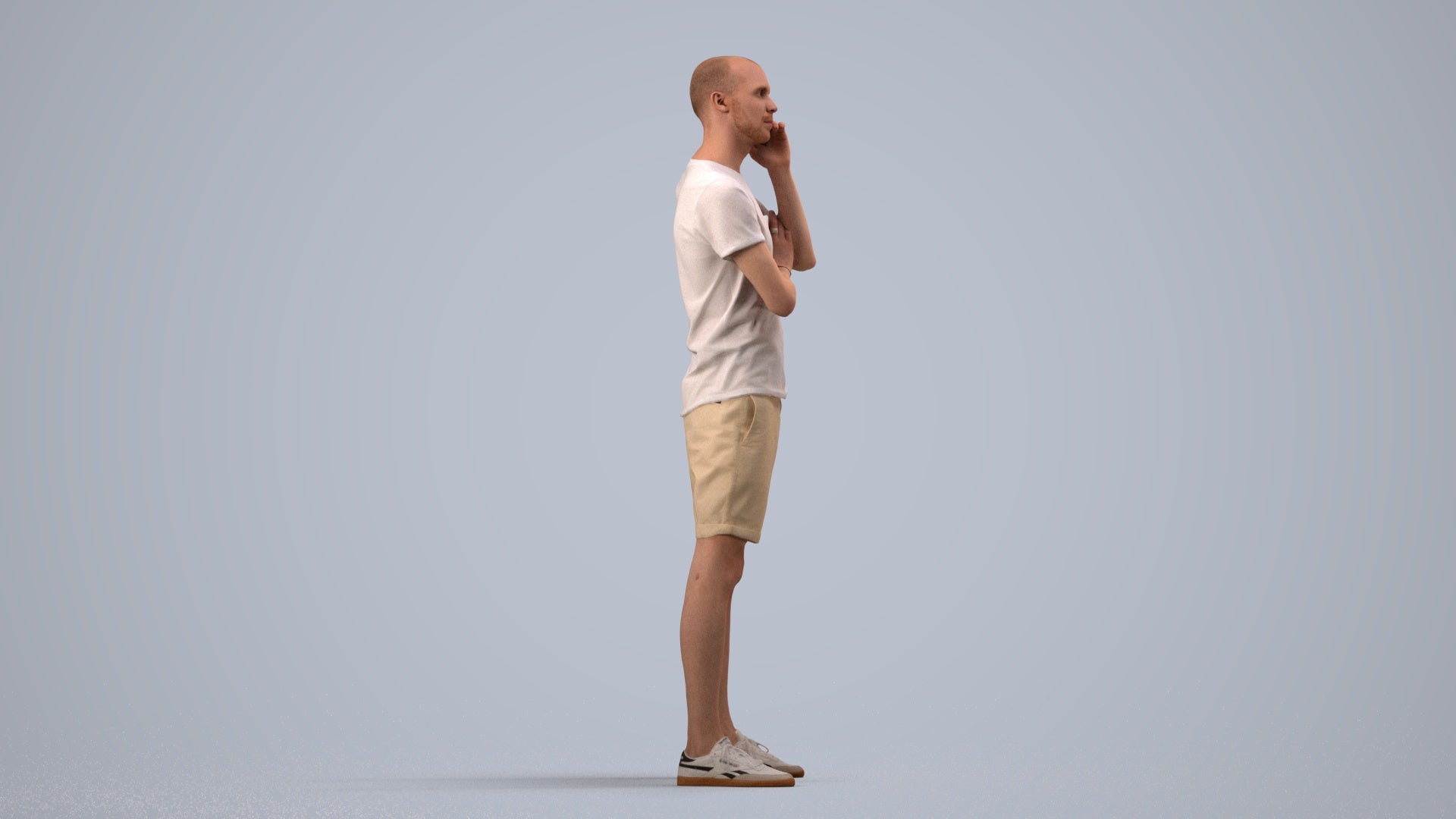 realistic 3D people man casual standing, render-ready for V-Ray and Corona, FBX OBJ, side view render