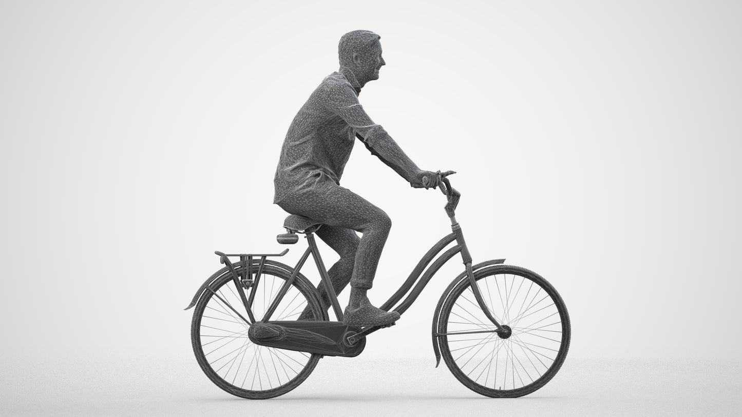 realistic 3D man casual cycling, scanned archviz people for Blender and 3ds Max, wireframe side view