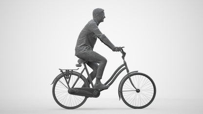 realistic 3D man casual cycling, scanned archviz people for Blender and 3ds Max, wireframe side view