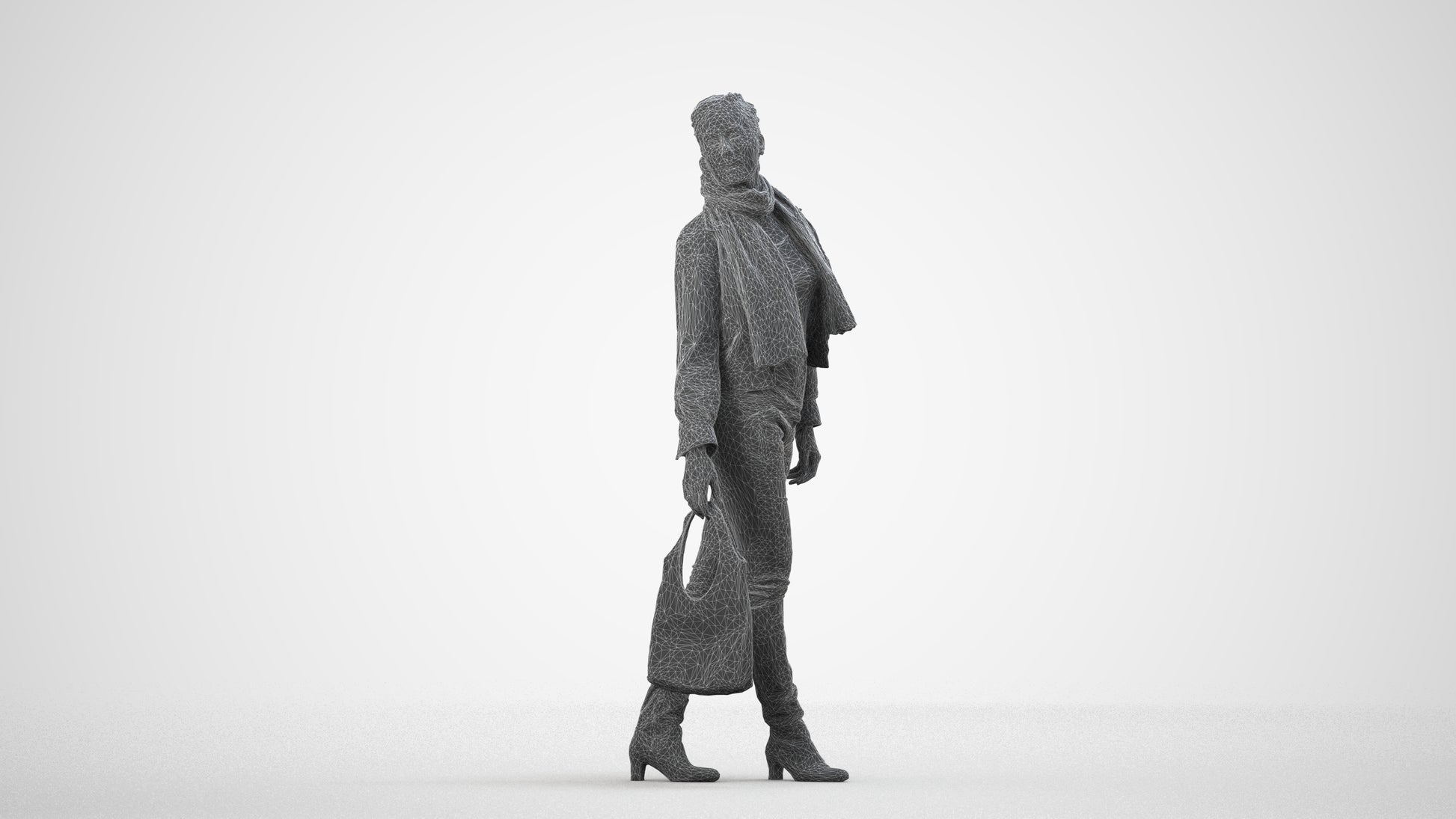 realistic 3D human woman casual walking, archviz people FBX OBJ for Blender, wireframe side view